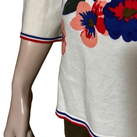 Talbots Sweater Vivid Floral Print Bracelet length Sleeve Boat neck Pullover - Picture 9 of 13